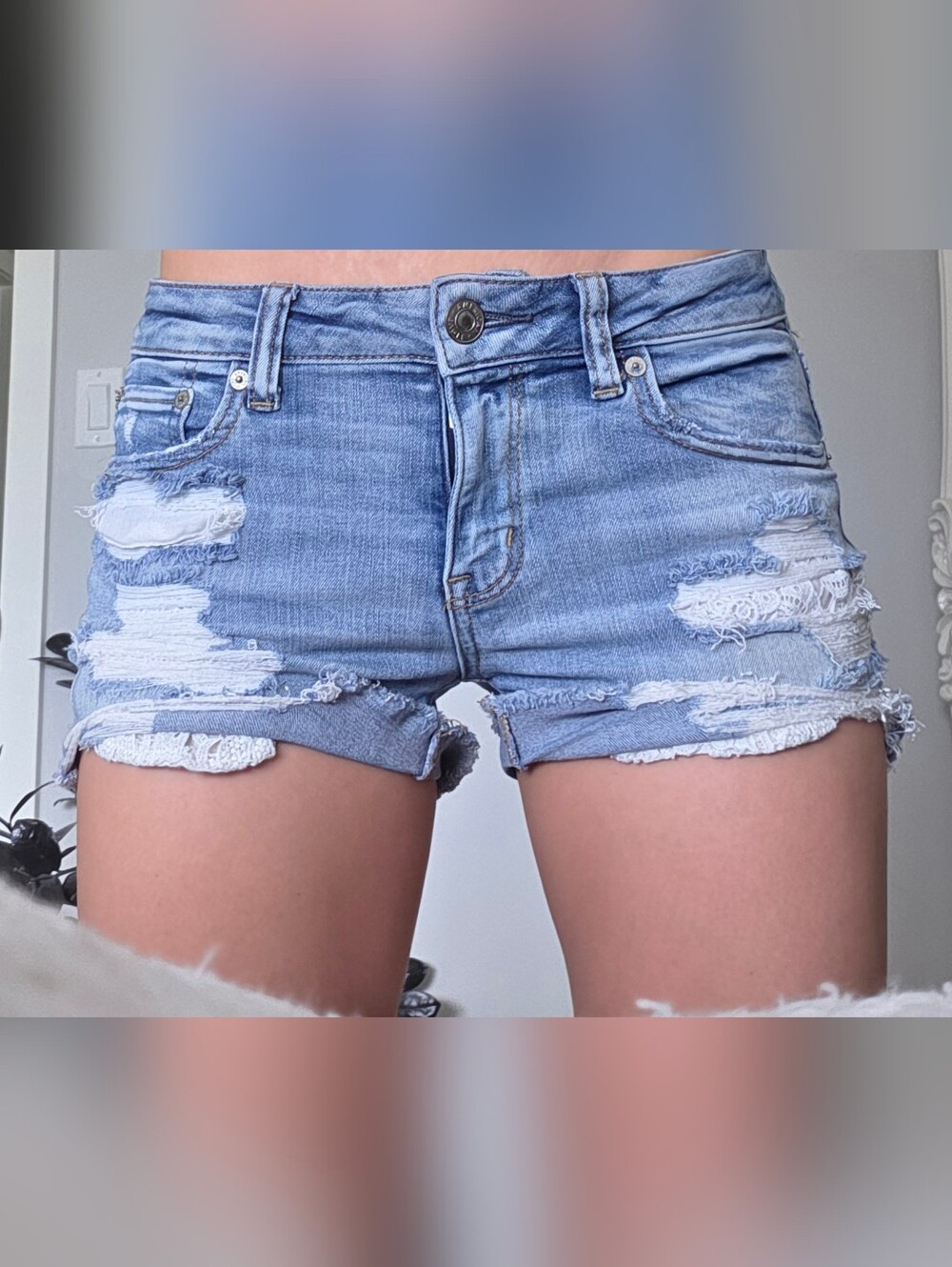 American Eagle Outfitters Light Blue Distressed Jean Shorts